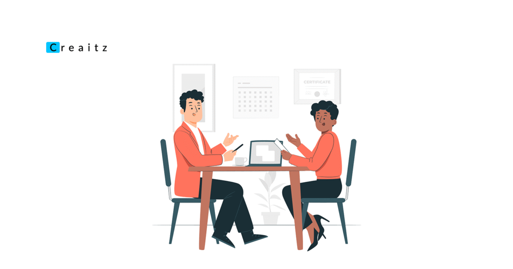 Picture showing an applicant giving answers to job interview questions