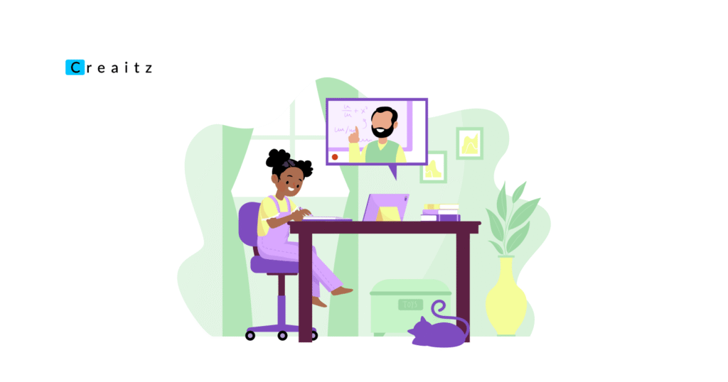 A woman working at her desk while a man talks on the phone, depicting what the answer to what is a hybrid job looks like in a modern workspace.