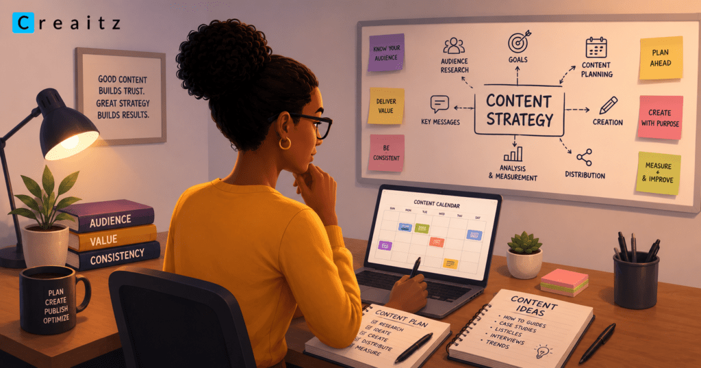 A lady planning content strategy