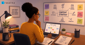 A lady planning content strategy