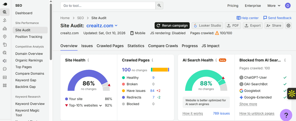 Semrush site audit