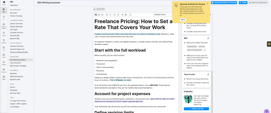 Semrush SEO Writing Assistant