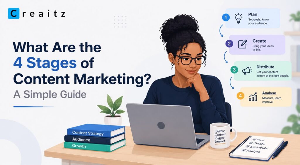 Image of a young girl curious on what are the 4 stages of content marketing
