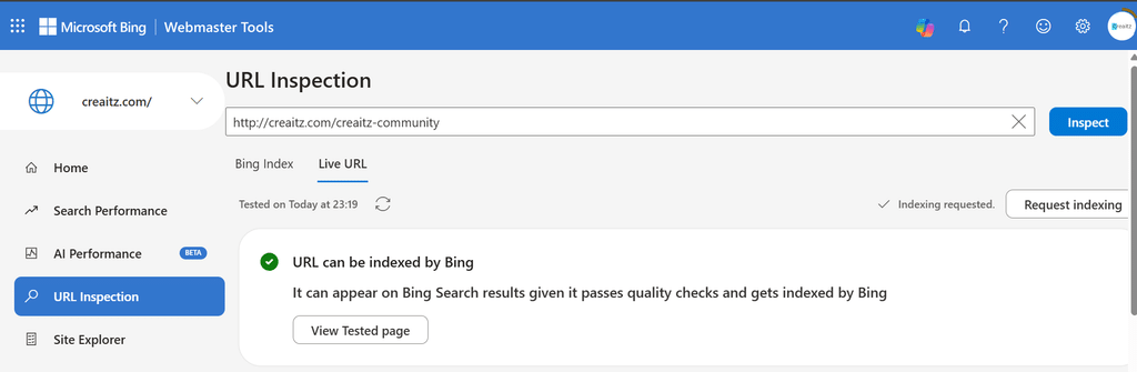 Bing Master Live URL