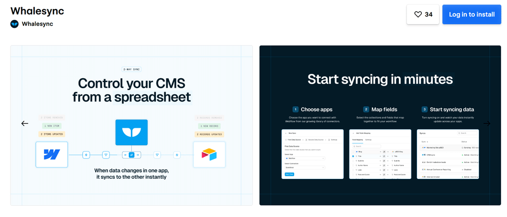 Whalesync + Webflow syn page