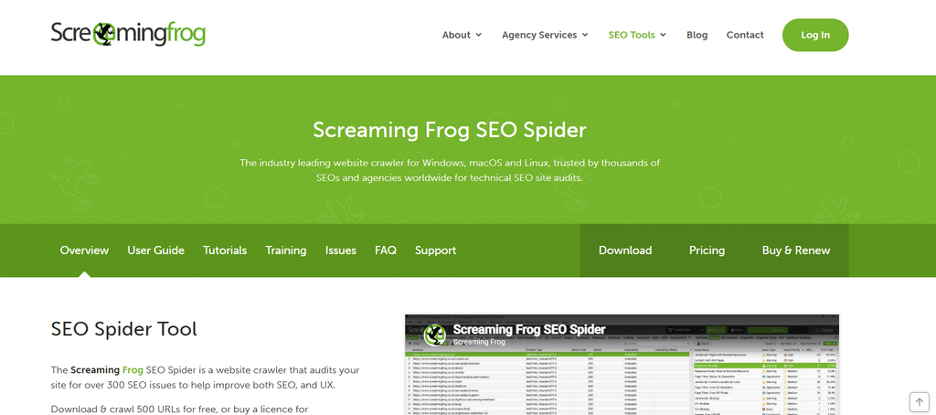 Screaming Frog website page